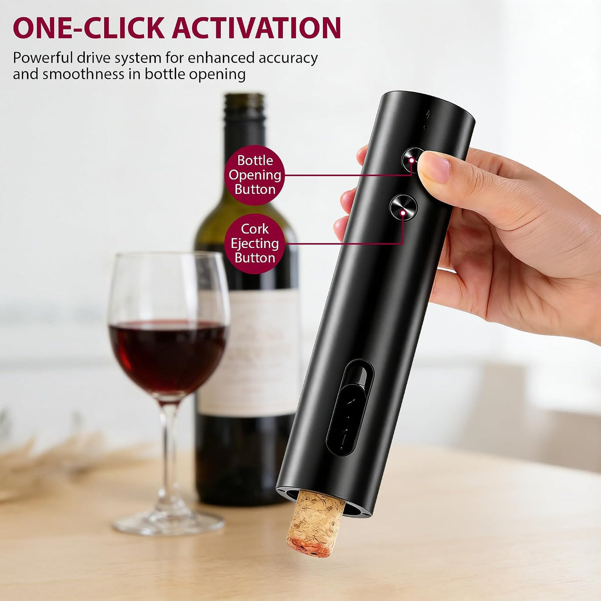 Contenu du coffret : tire-bouchon, coupe-capsule, aérateur, bouchon