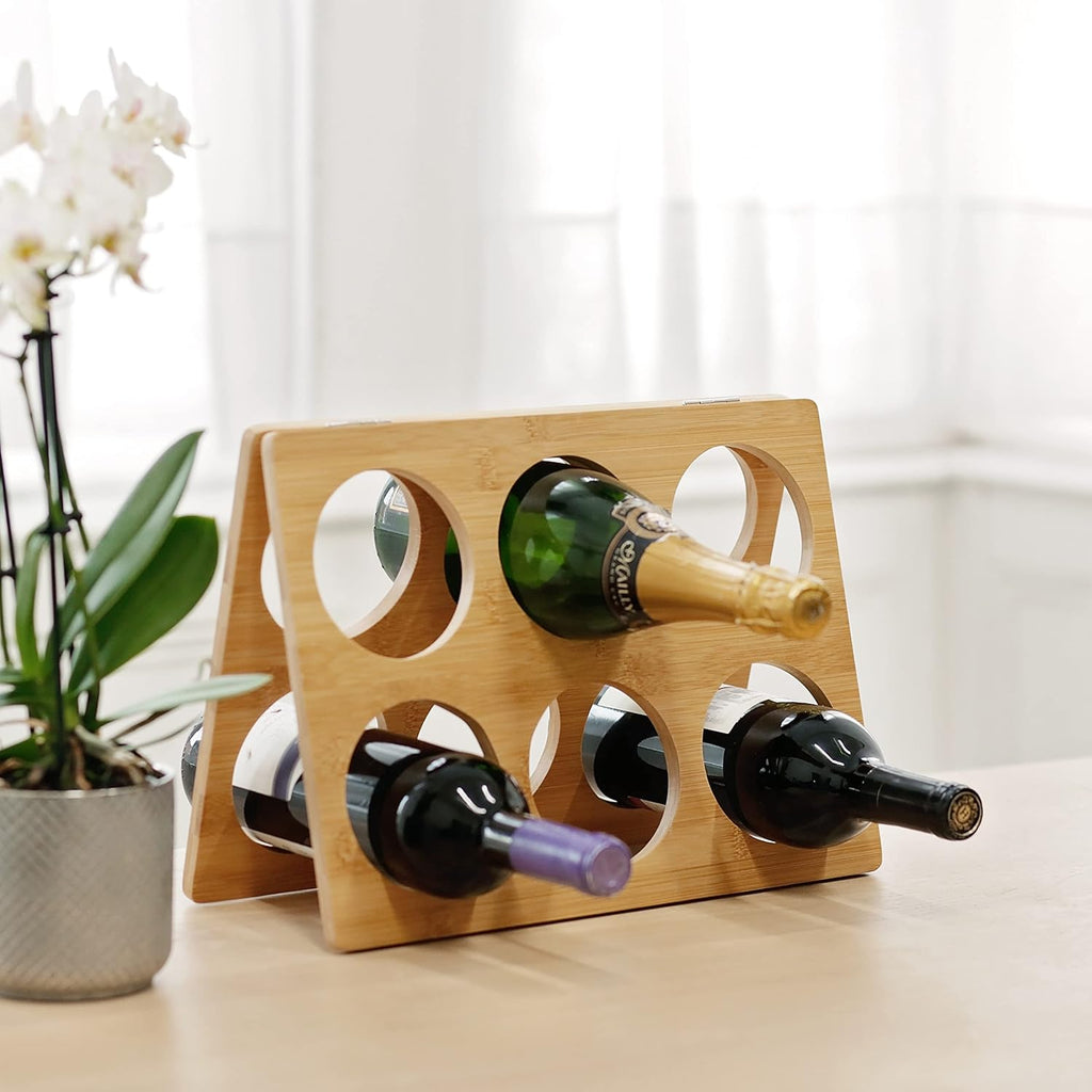 Porte-bouteilles bambou sur plan de travail
