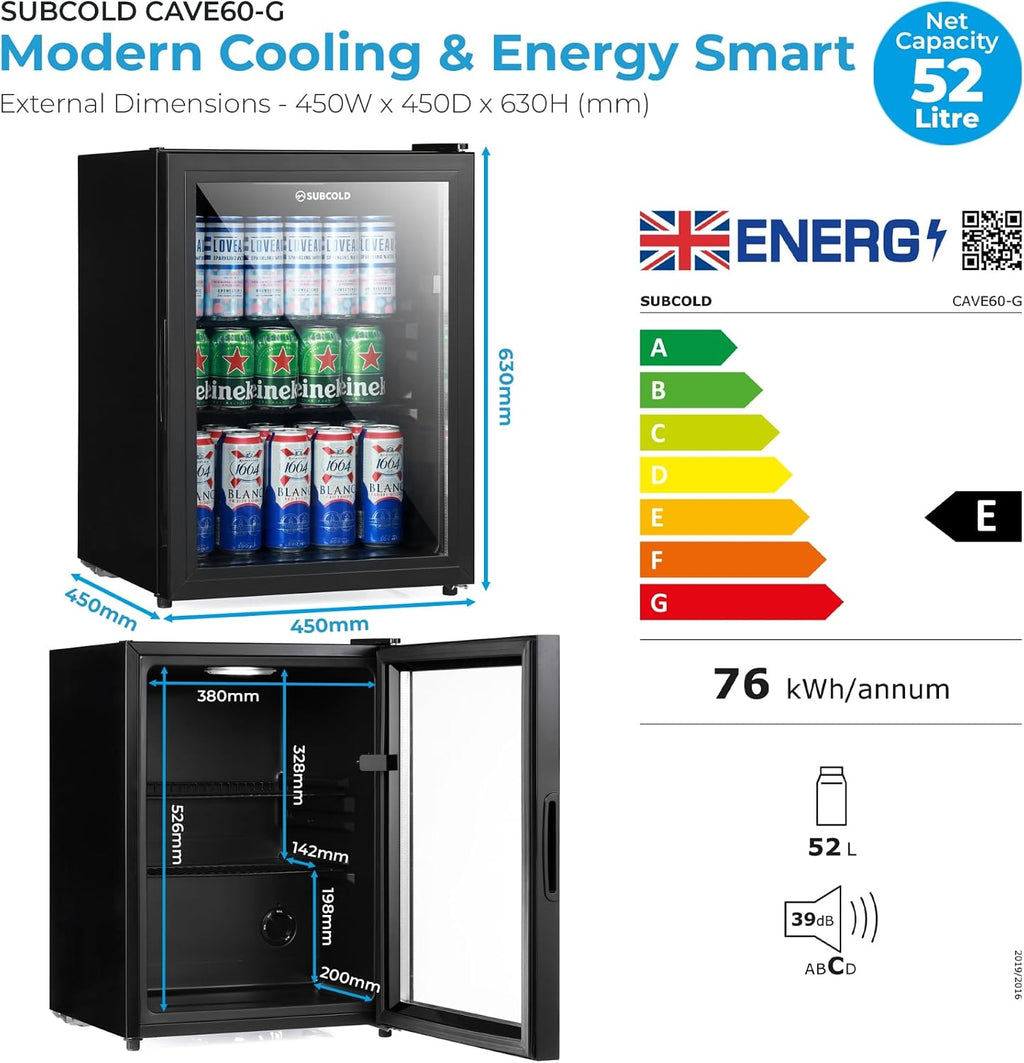 Cave60 LED Glass Door Drinks Fridge for Wine 54 Cans