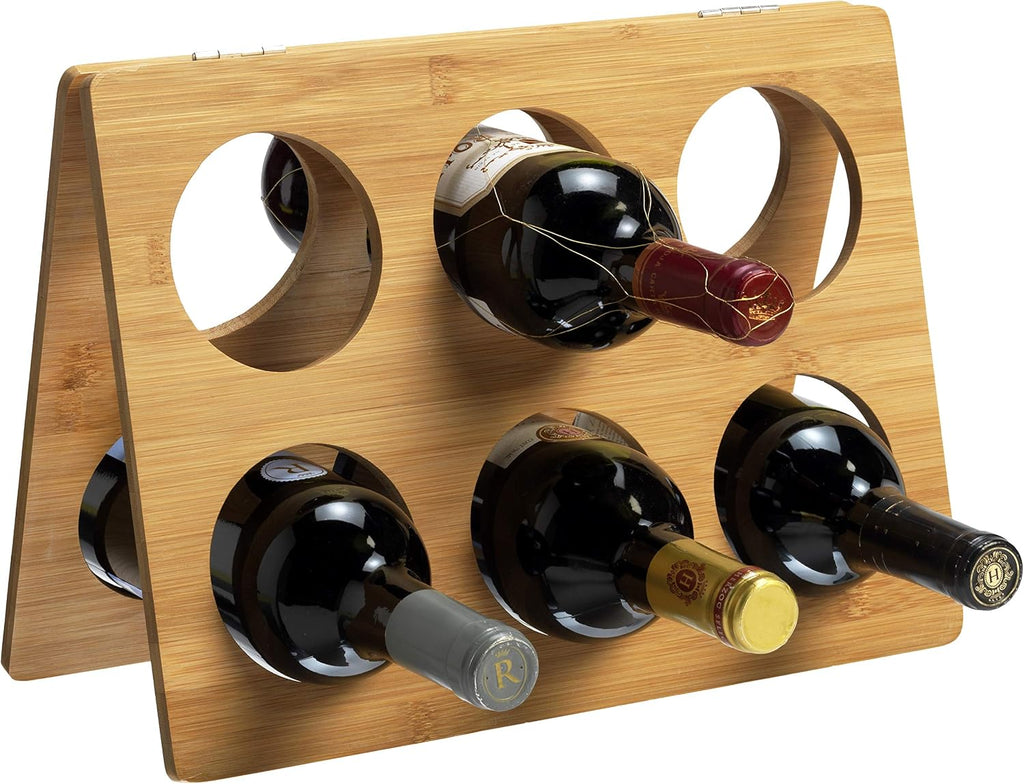Porte-bouteilles bambou pliable 6 bouteilles