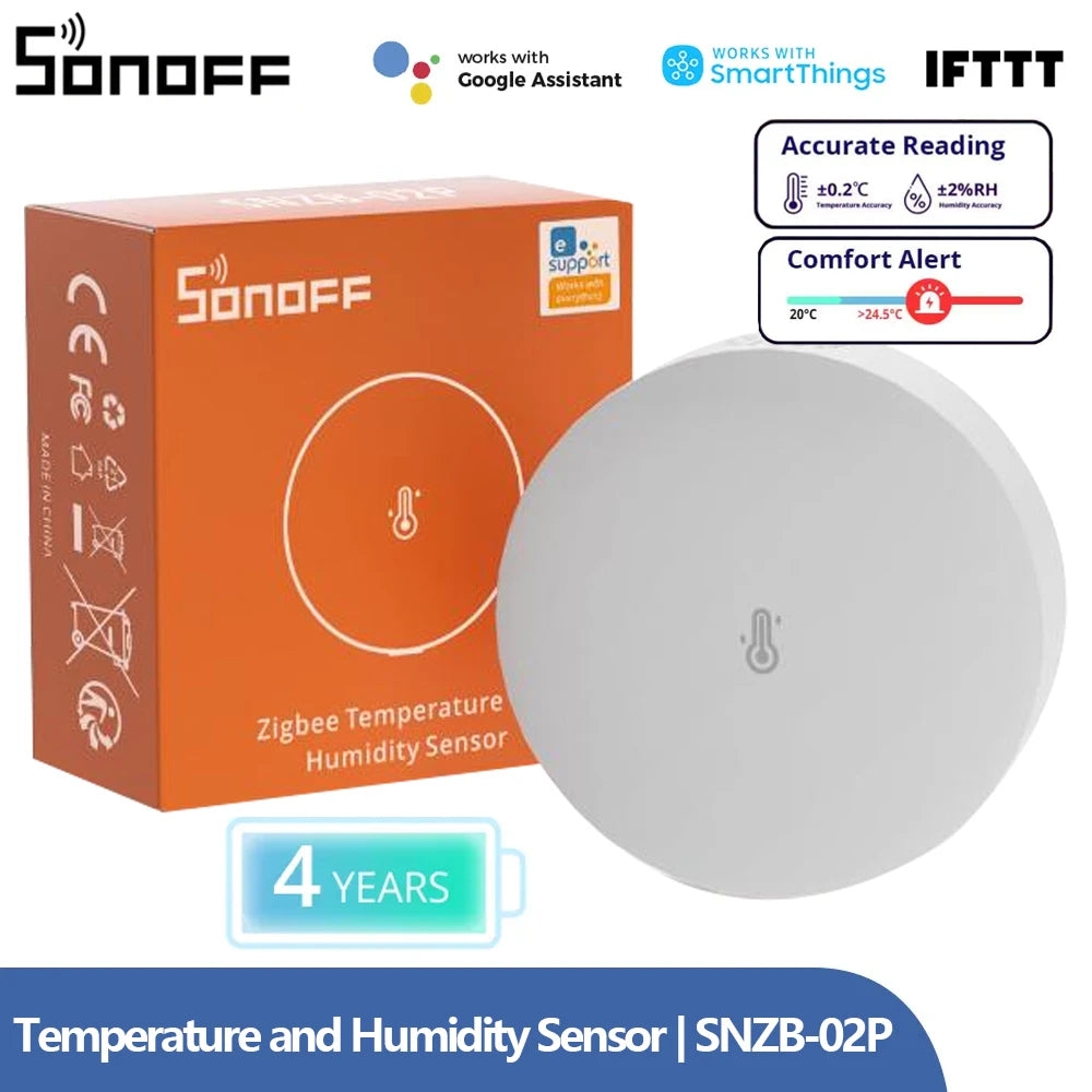 Capteur SONOFF SNZB-02P Zigbee température et humidité avec son emballage